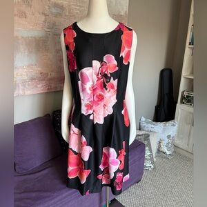 Calvin Klein Pink and Orange and Black A-line Pleated Midi Dress‎ size 18W